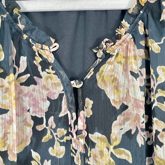 Lauren Conrad Ruffle Sleeve Floral Blouse 2X | Black Pink Romantic Chiffon Top - Picture 7 of 16
